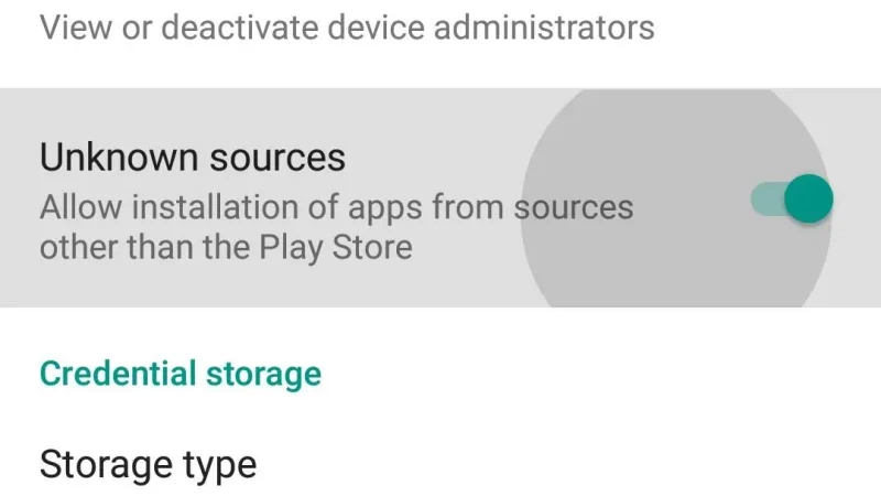 Android system settings toggle allowing unknown source installation