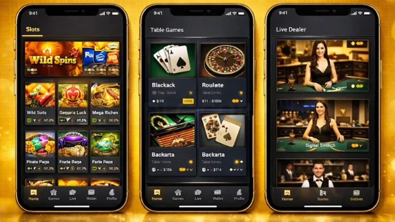 BET88 mobile gaming lobby showcasing slots and live dealer tables